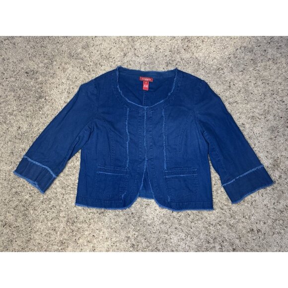 SUNDANCE Blue Linen Blend Cropped Cardigan Jacket Preppy Boho Career Office 10 - Picture 1 of 6